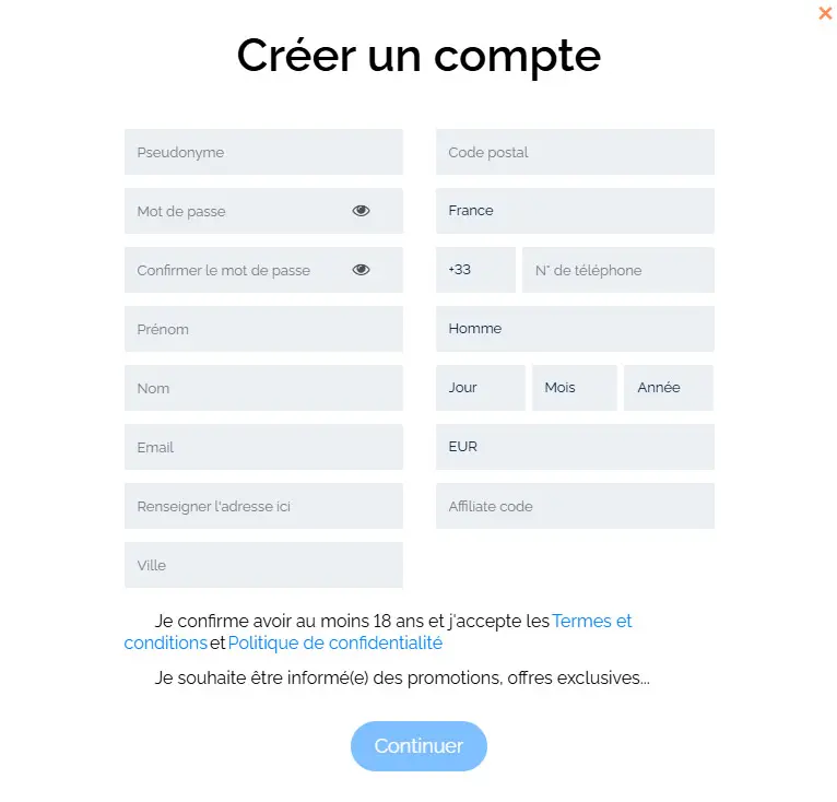 Processus d'inscription Astromania Casino